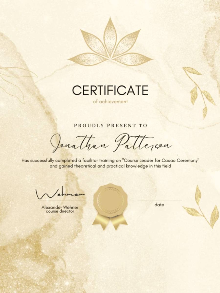 Sample Cacao Ceremony Facilitator certificate