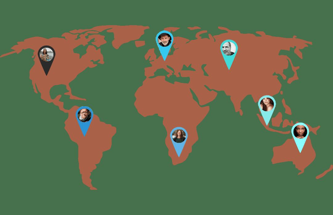 World map with pins of World of Cacao graduates